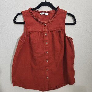 Sonoma Top Womens Medium Sleeveless Rust Button-Front Linen Blend Cottagecore
